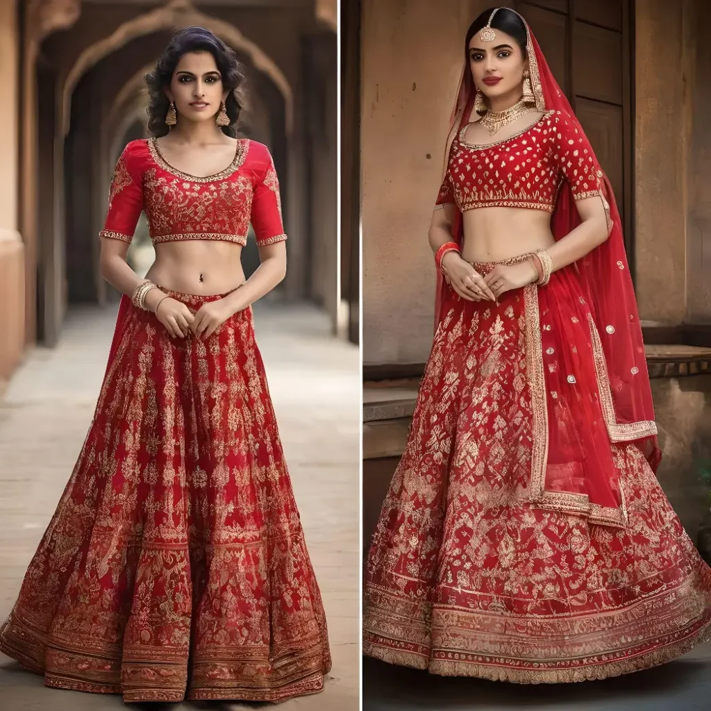 Red simple lehenga designs for a modern and minimalist look