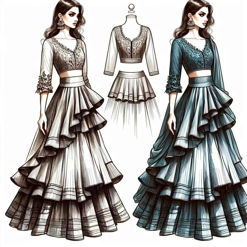Asymmetric Ruffle Lehenga Skirts