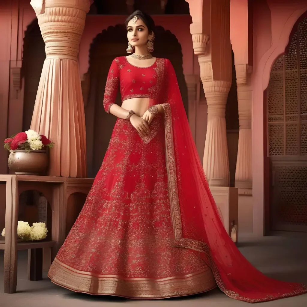 Red Simple Net Lehenga Designs