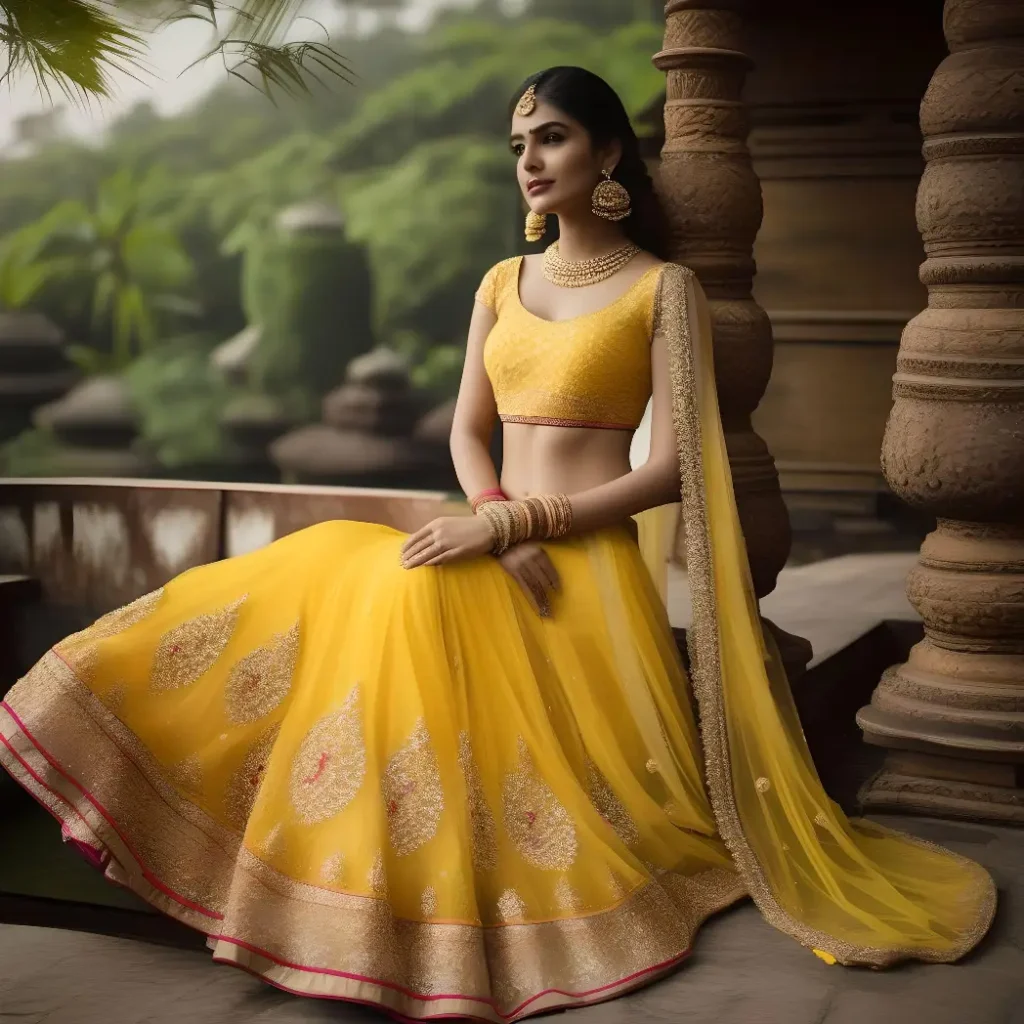 Yellow Simple Net Lehenga Designs