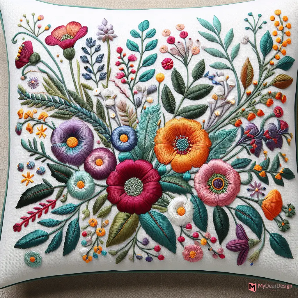 Floral Embroidery Design for Pillow Cover