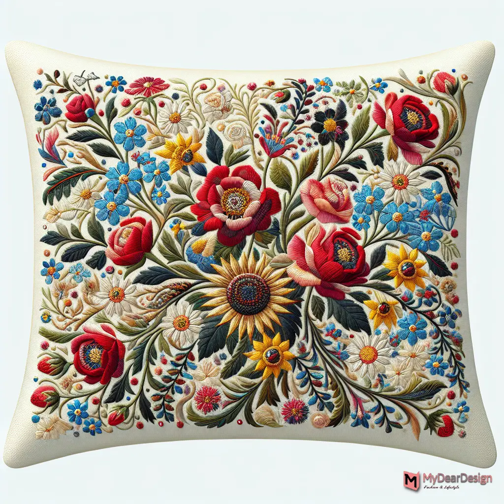 Floral Embroidery Design for Pillow Cover