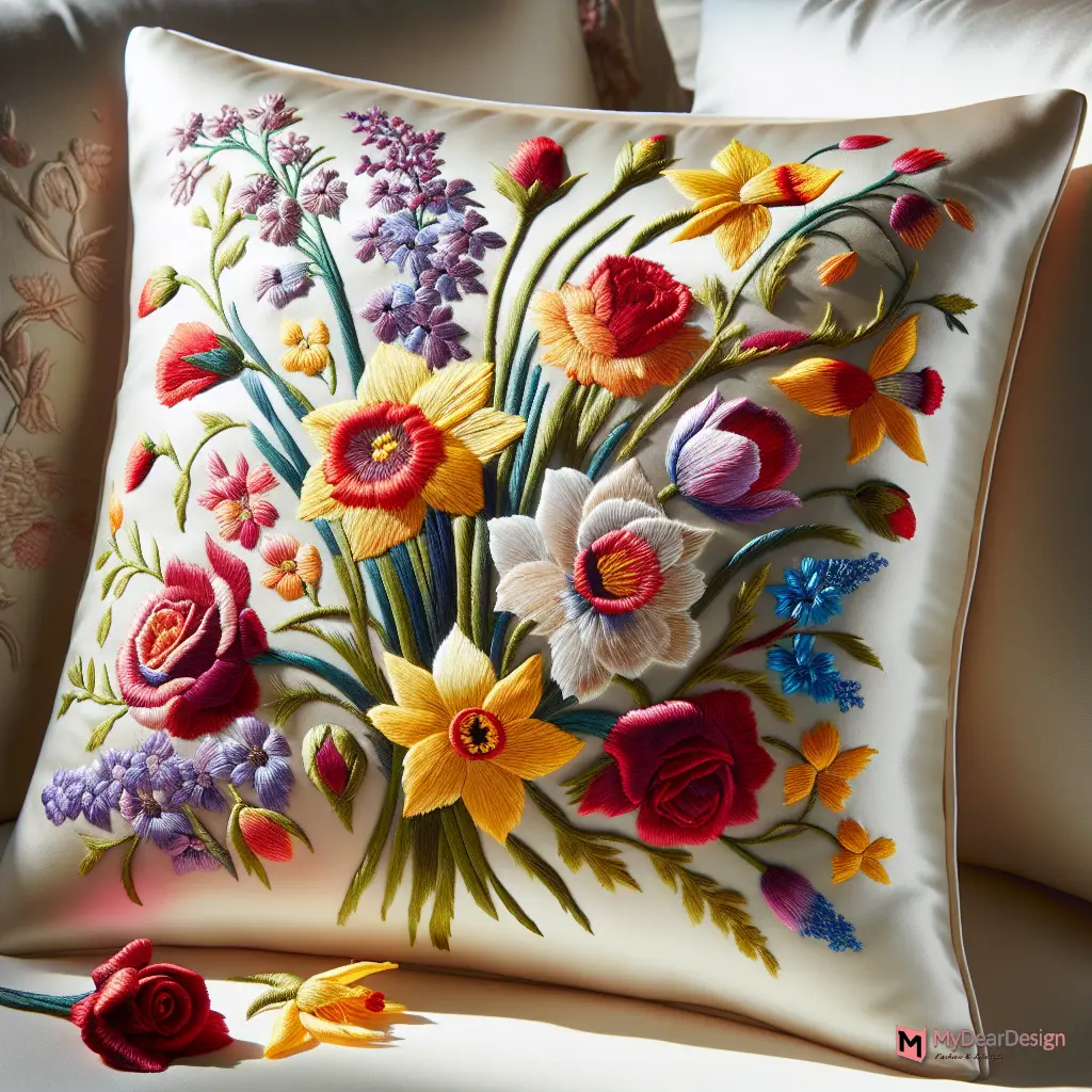 Floral Embroidery Design for Pillow Cover