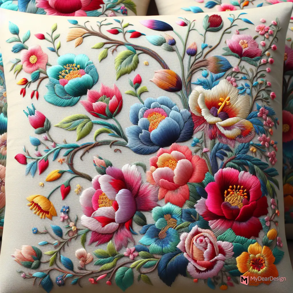 Floral Embroidery Design for Pillow Cover