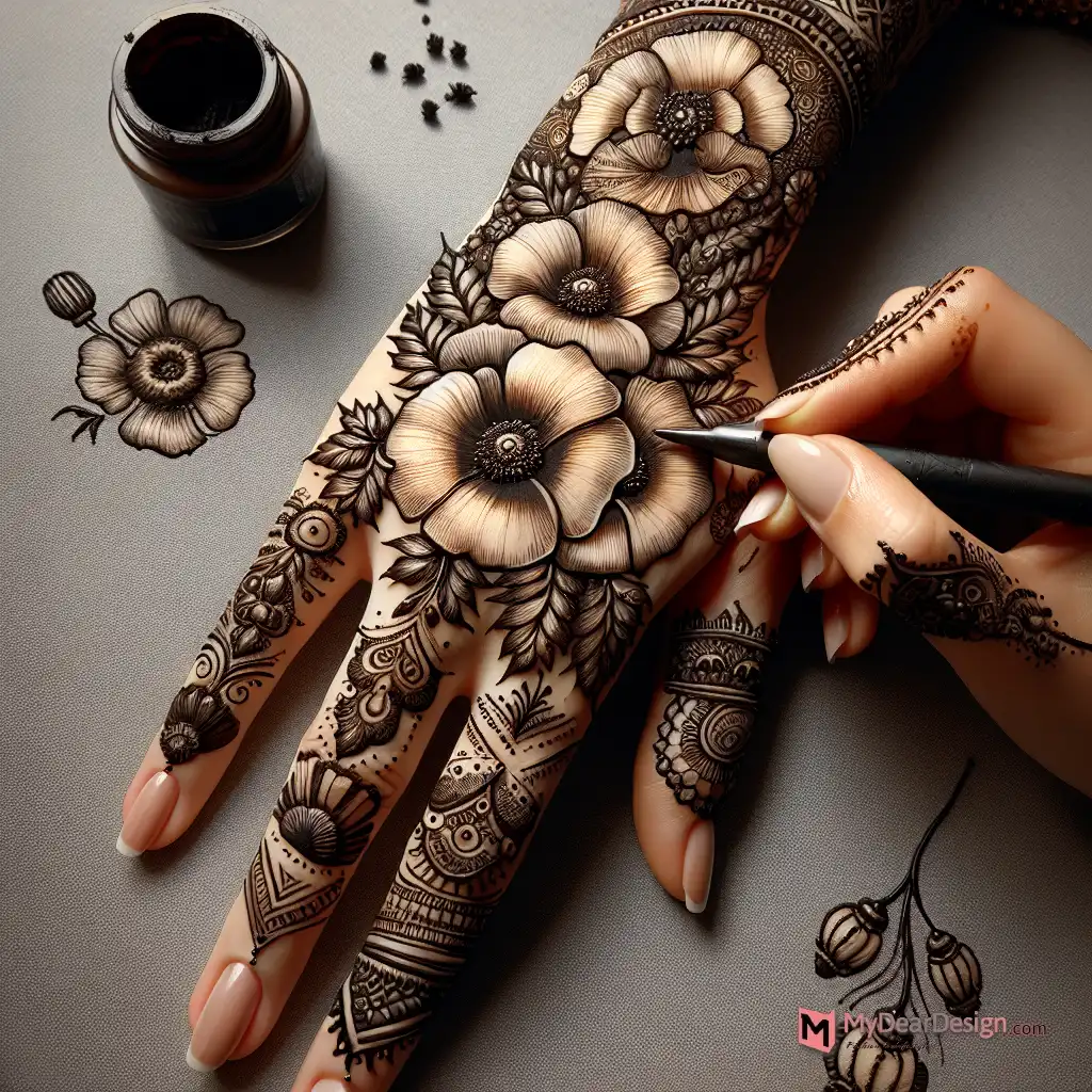Poppy Flower Henna Motifs