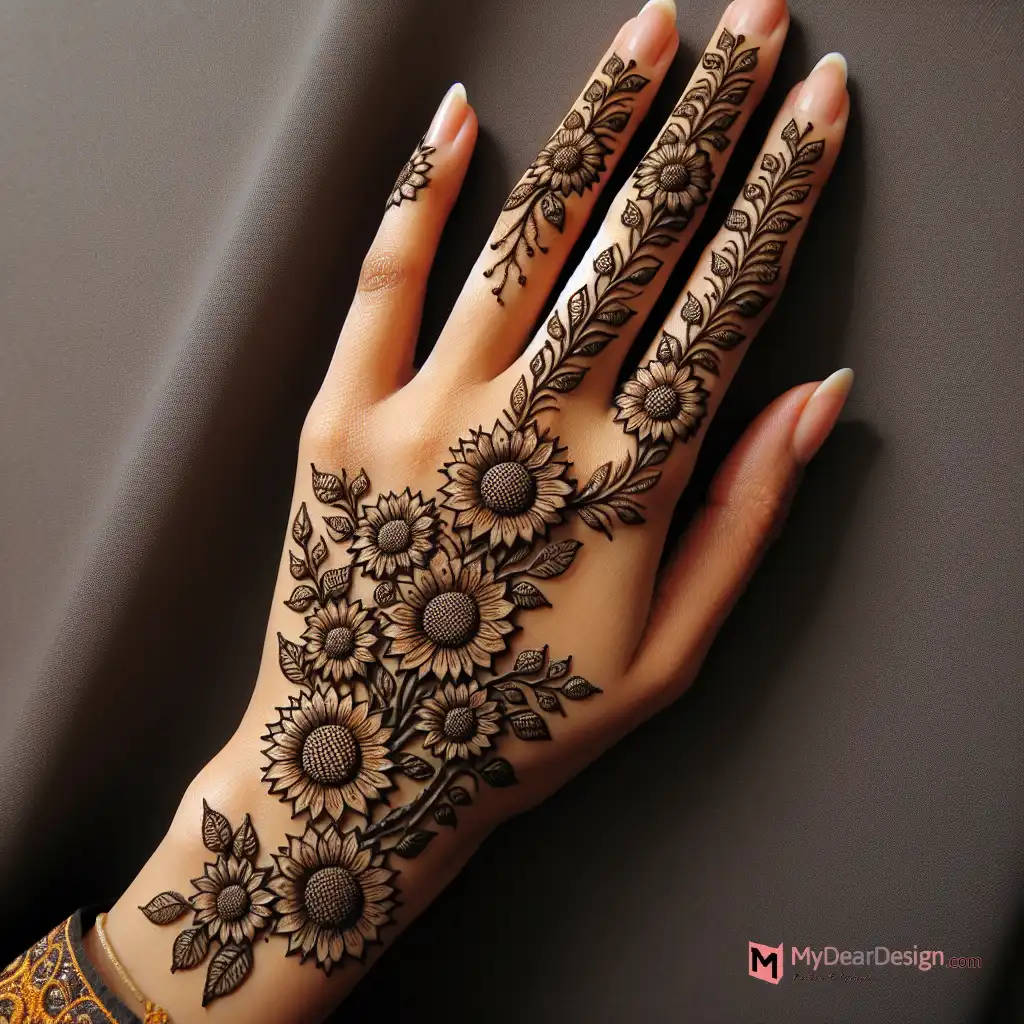 10 Beautiful Sunflower Flower Mehndi Designs at Home