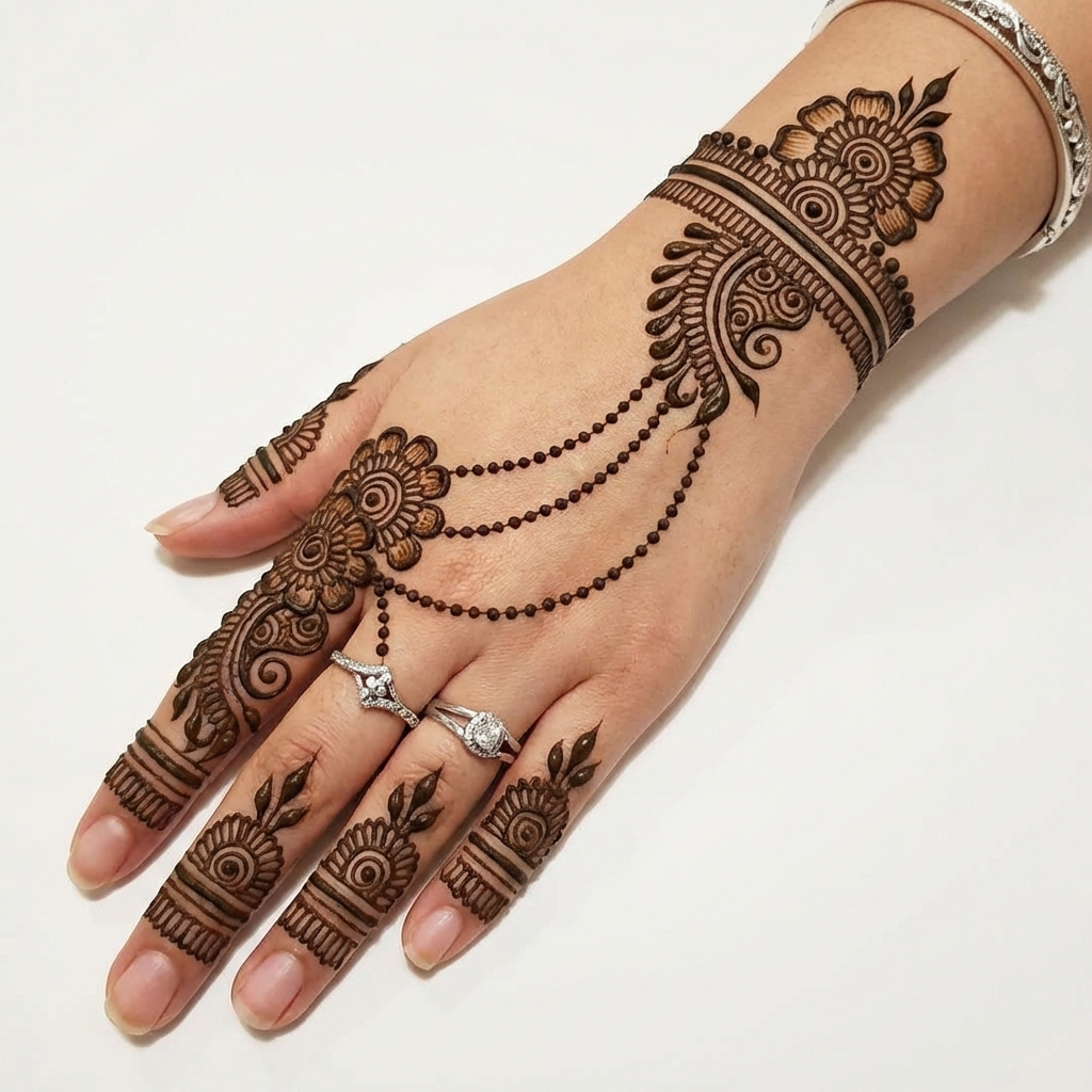 Chic Back Hand Mehndi Jewelry Style